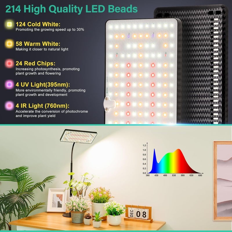 LBW Desk Grow Light, Full Spectrum Plant Light for Indoor Plants, Grow Lamps with 4/8/12H Timer, 10"-26" Height Adjustable, 6 Brightness Levels - Image 3